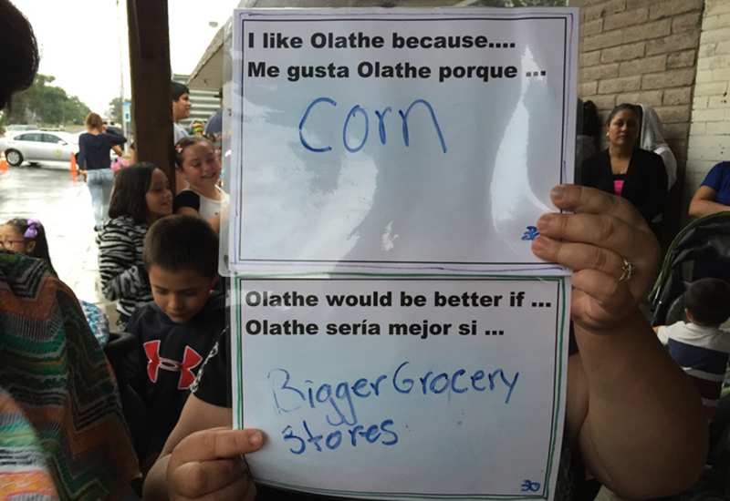 I like Olathe because...of the corn. Olathe would be better if...they had bigger grocery stores.